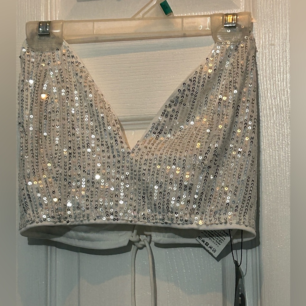 SHEIN Silver Sequin Crop Top
